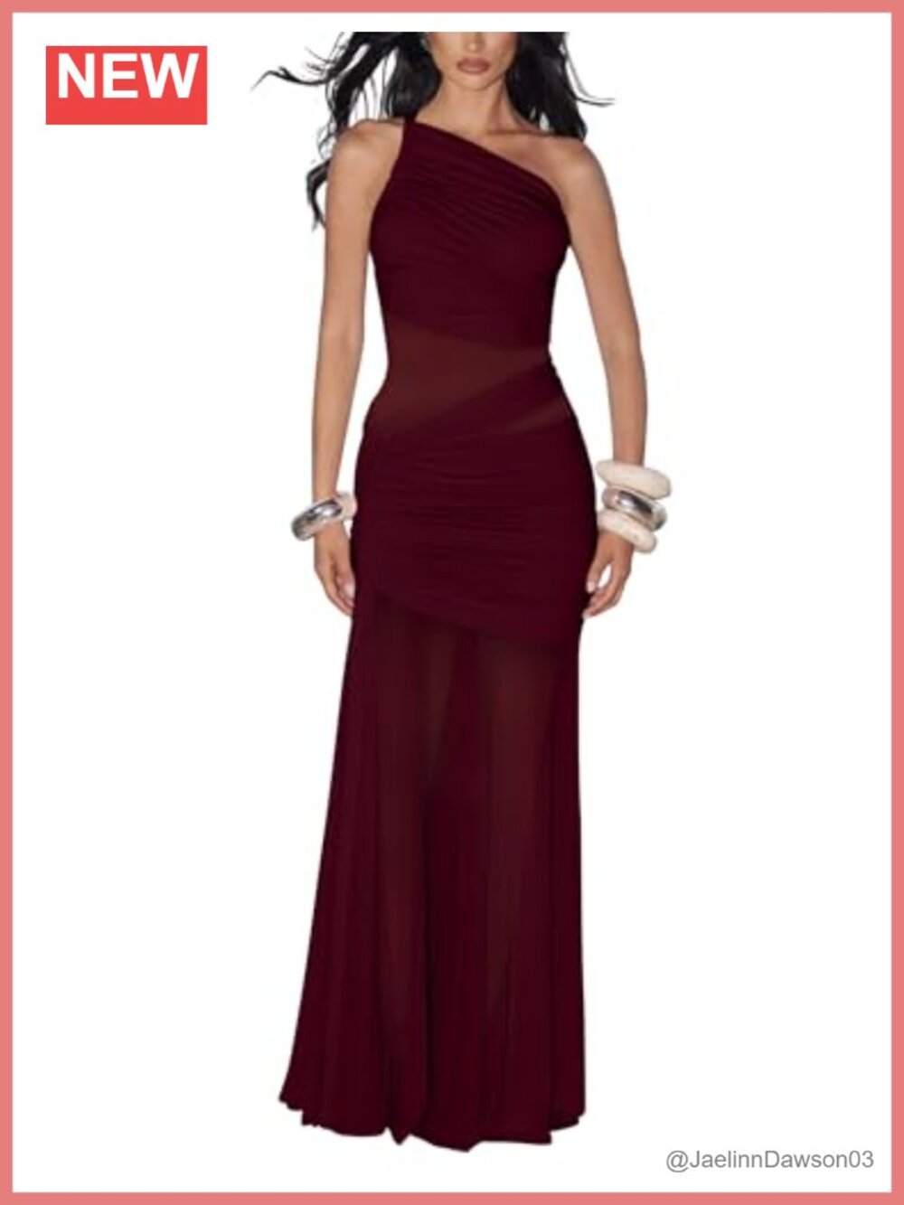 Women One Shoulder Sleeveless Mesh Bodycon Maxi Party Dress